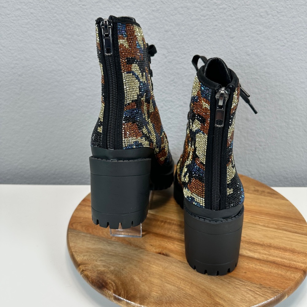 Steve Madden Pass Rhinestone Camo Platform Combat Boots Multi Color 8.5M Bling - Picture 2 of 8